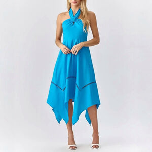 Adelyn Rae Maggie halter dress bright ocean blue linen handkerchief size medium